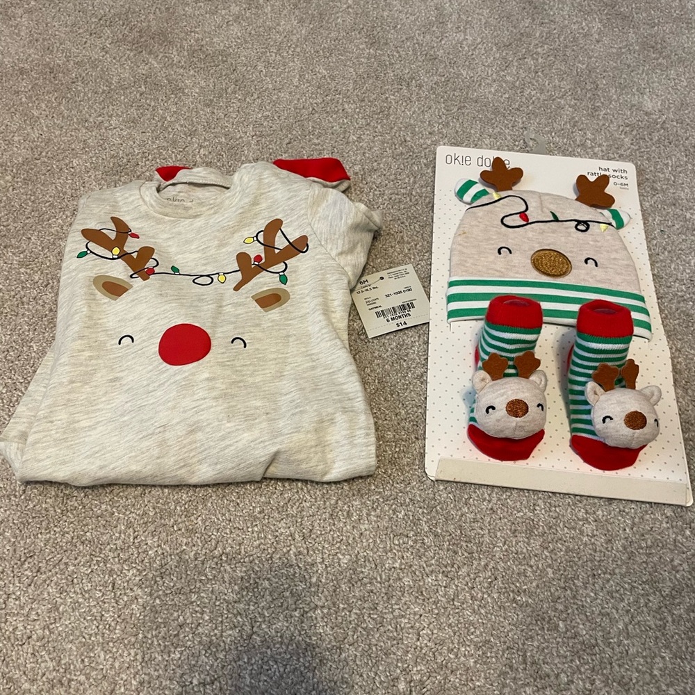 6 month reindeer Christmas outfit, gender neutral